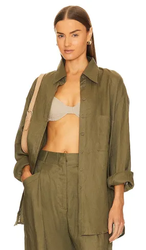 AEXAE Linen Woven Shirt in Army