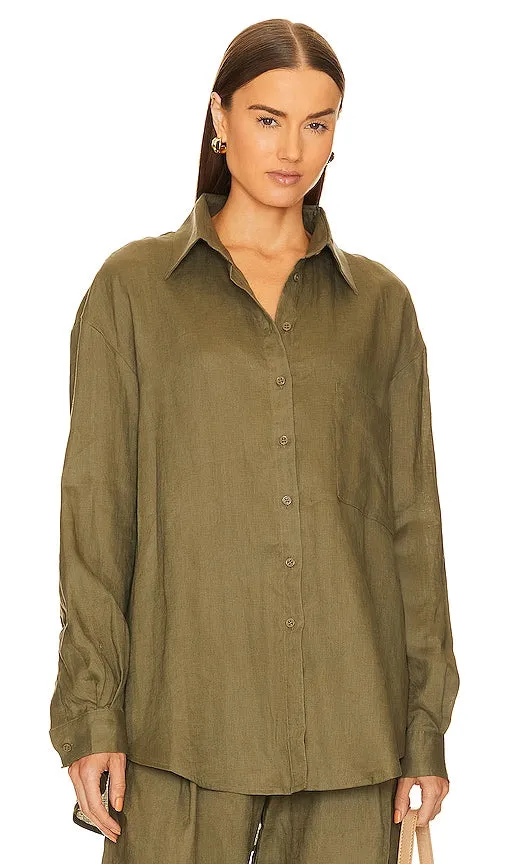 AEXAE Linen Woven Shirt in Army