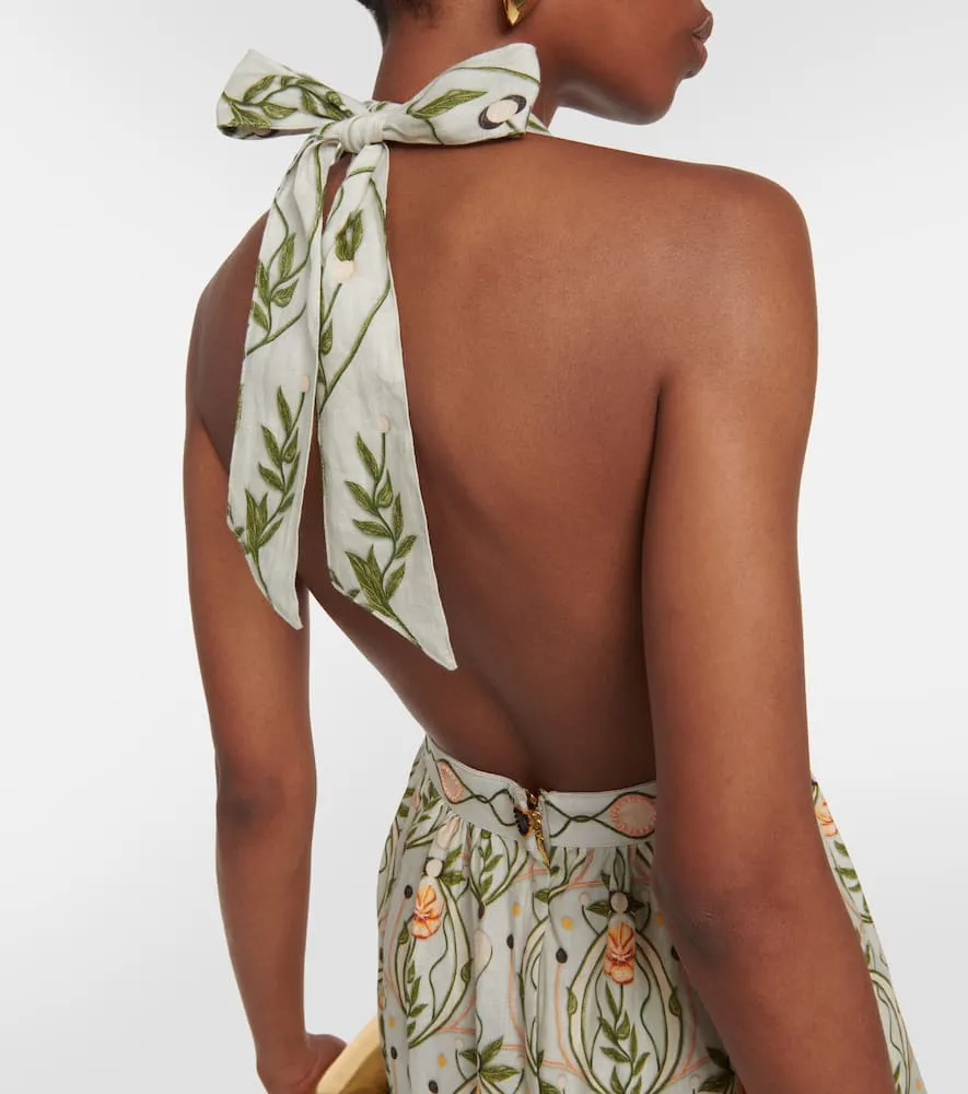 Agua by Agua Bendita Consuelo Lunar embroidered linen midi dress