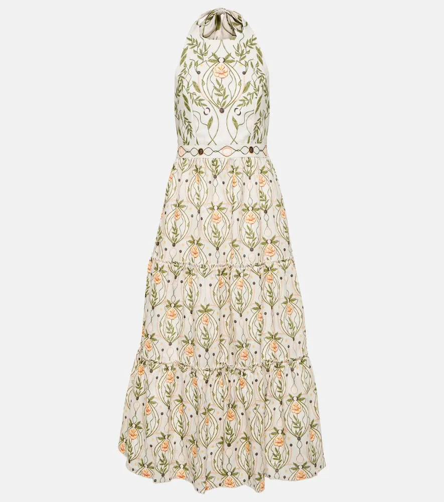 Agua by Agua Bendita Consuelo Lunar embroidered linen midi dress