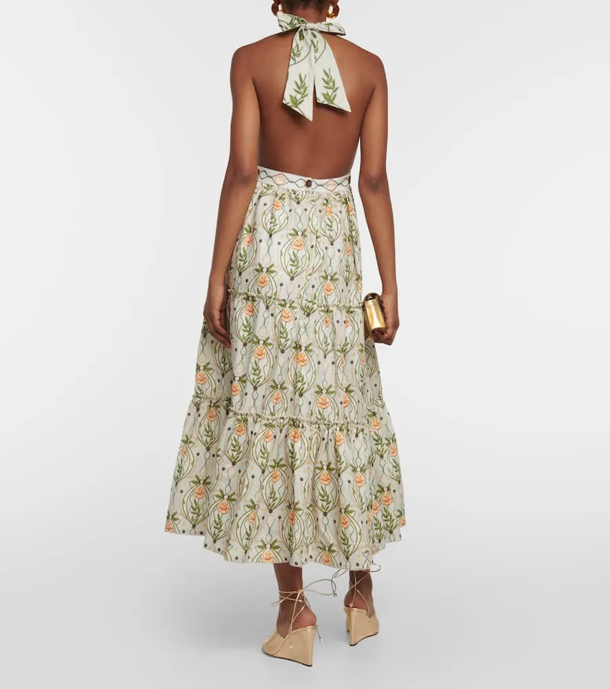 Agua by Agua Bendita Consuelo Lunar embroidered linen midi dress