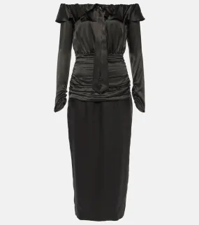 Alessandra Rich Off-shoulder silk midi dress
