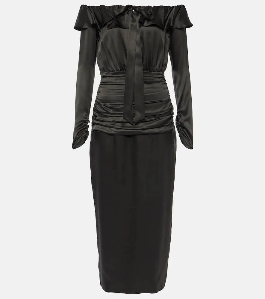 Alessandra Rich Off-shoulder silk midi dress