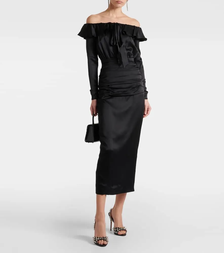 Alessandra Rich Off-shoulder silk midi dress