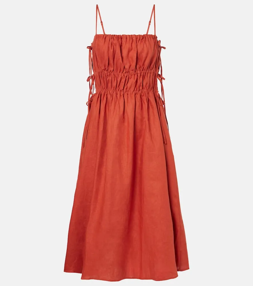Asceno Eze ruched linen midi dress