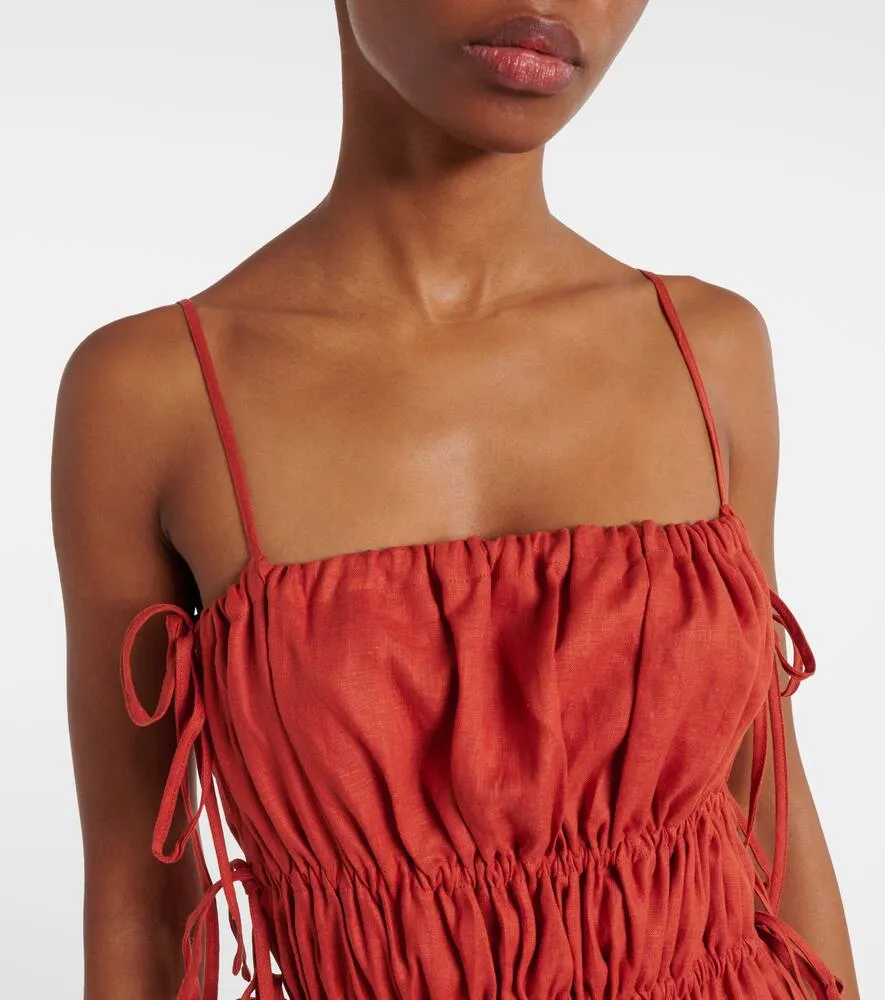 Asceno Eze ruched linen midi dress