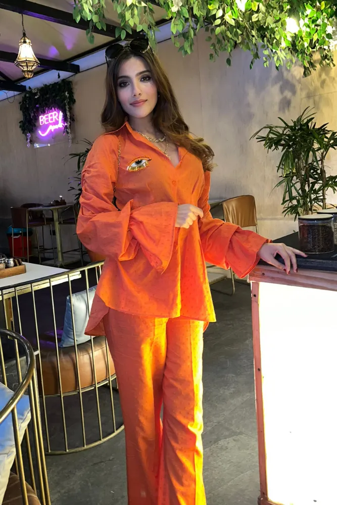 Bricky Orange Textured Cotton Co-Ord Set
