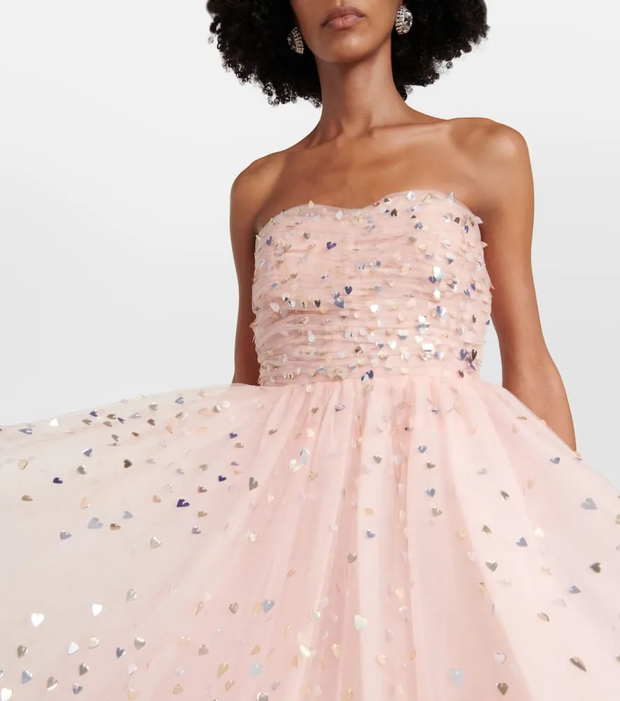 Carolina Herrera Sequined strapless tulle midi dress