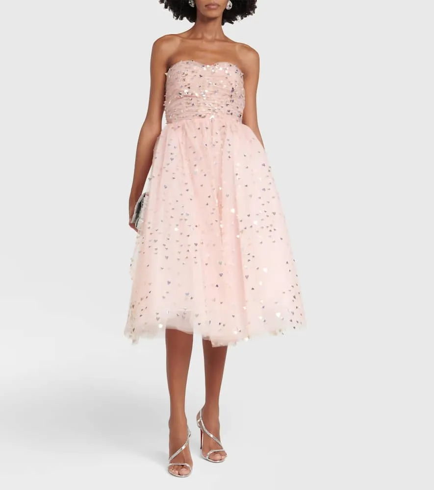 Carolina Herrera Sequined strapless tulle midi dress