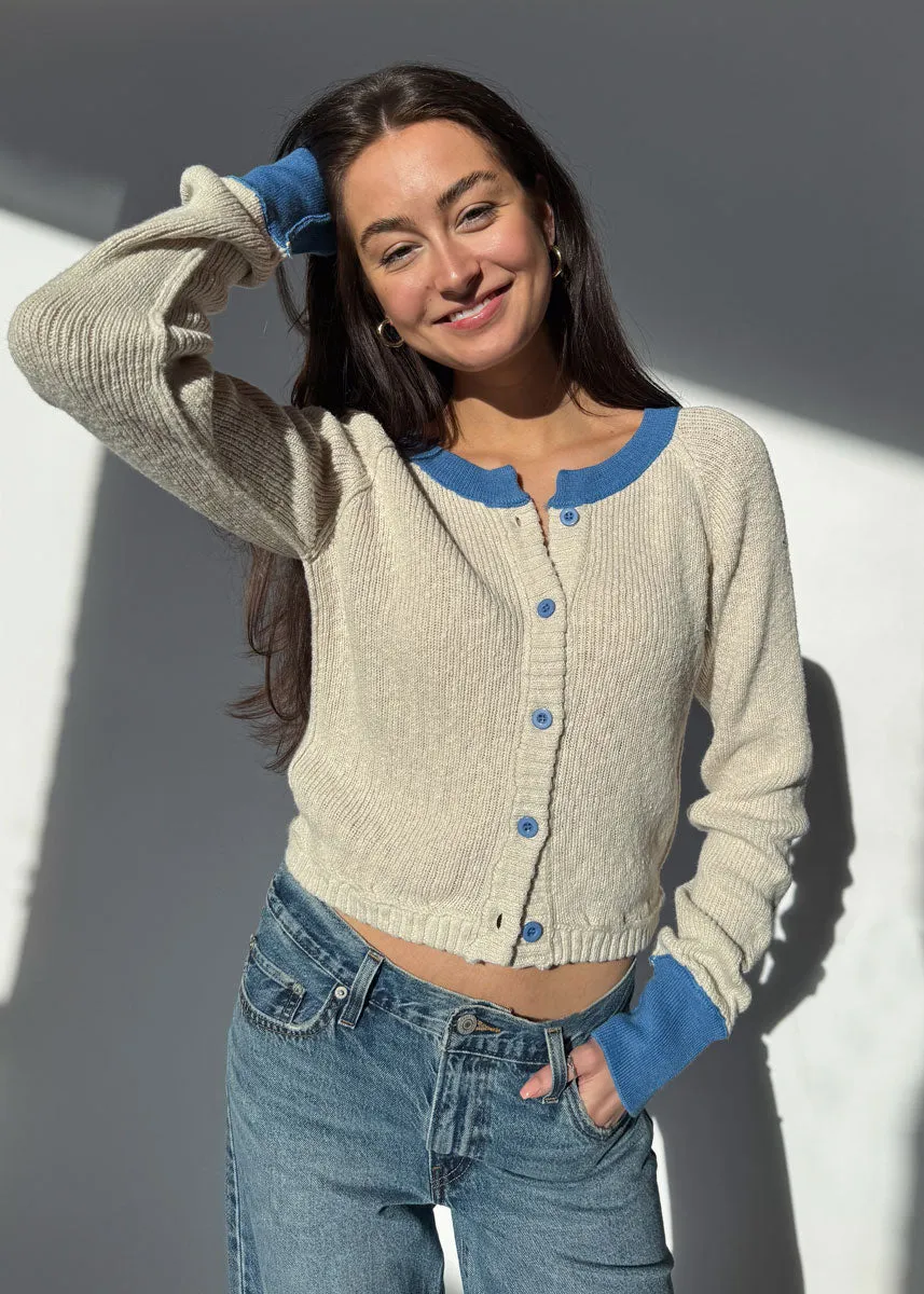Cass Dual Knit Sweater - Taupe & Blue