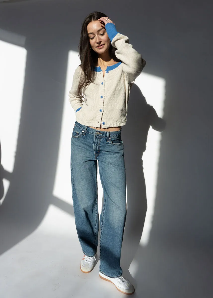 Cass Dual Knit Sweater - Taupe & Blue