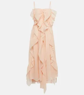 Chloe Ruffle-trimmed ramie midi dress