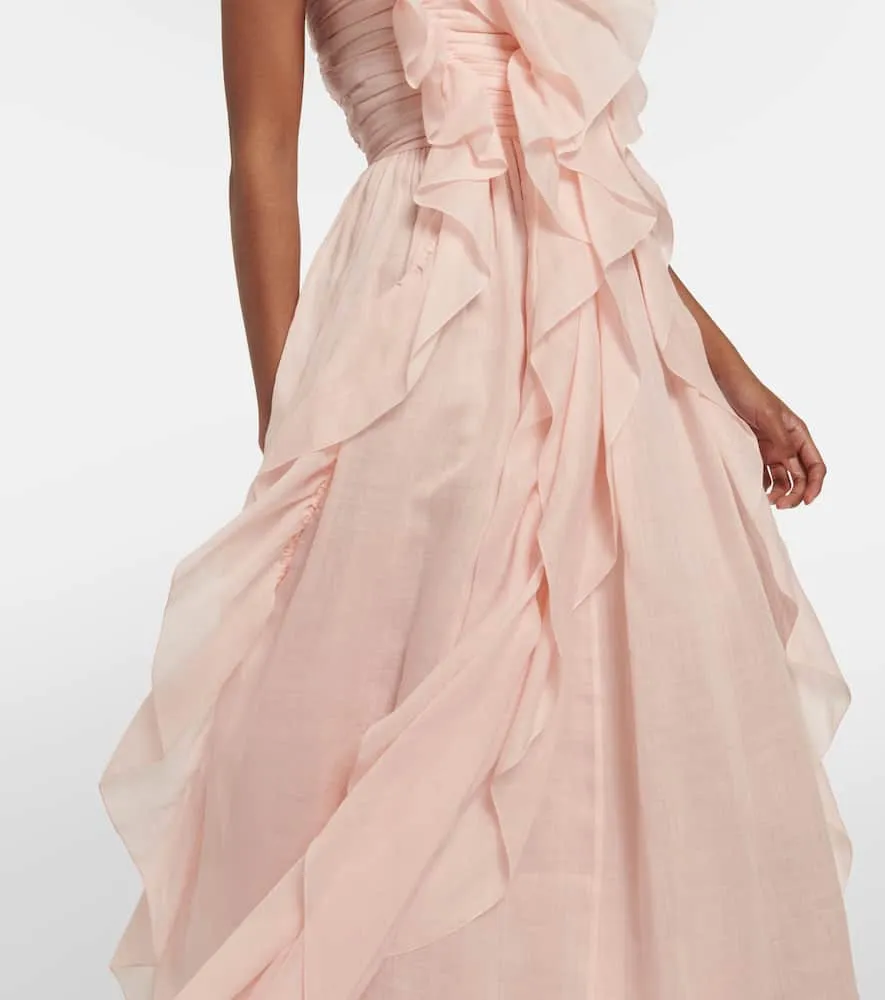 Chloe Ruffle-trimmed ramie midi dress