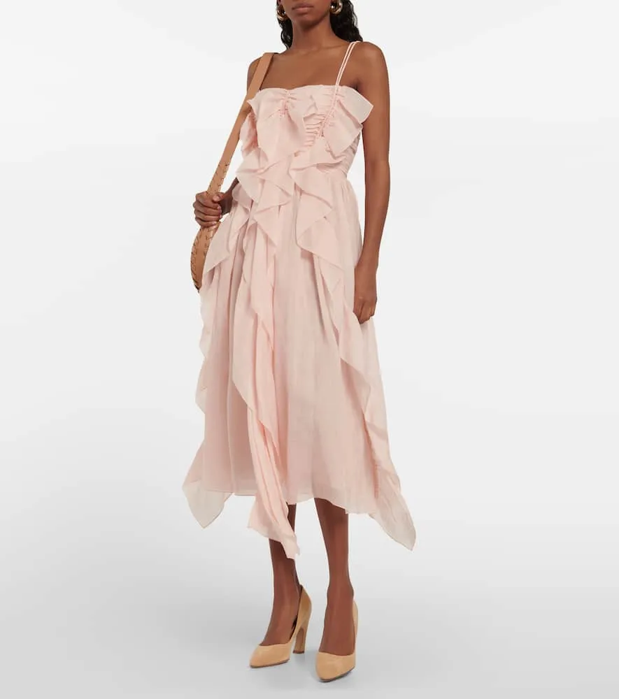 Chloe Ruffle-trimmed ramie midi dress