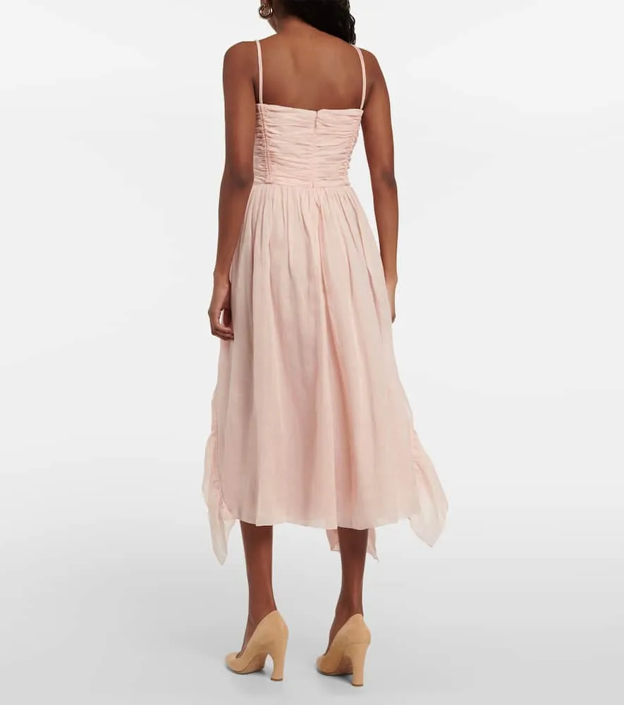 Chloe Ruffle-trimmed ramie midi dress