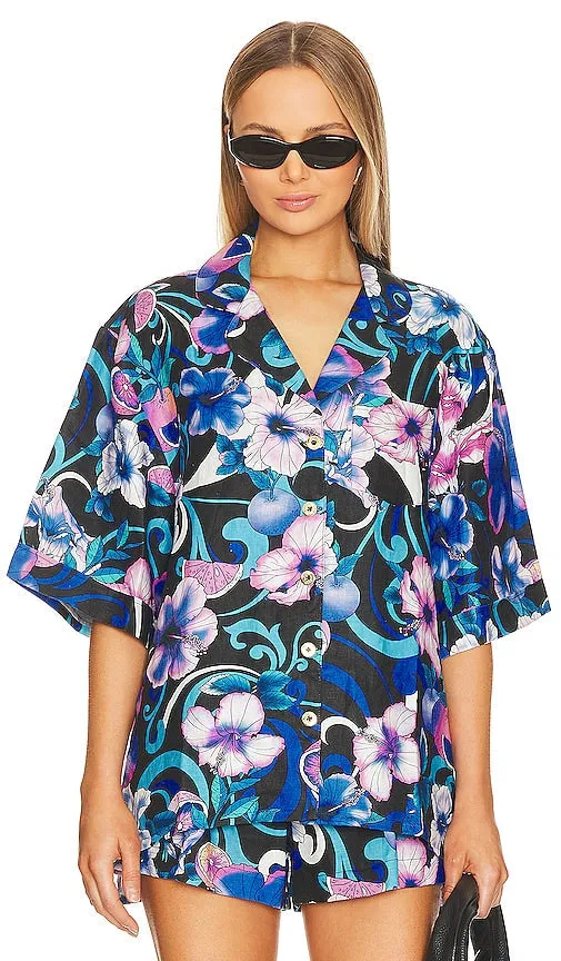 CIN CIN Mirage Bowling Shirt in Blue