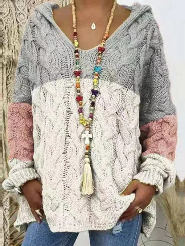 Comfy Hooded Cable Knit Sweater for Women