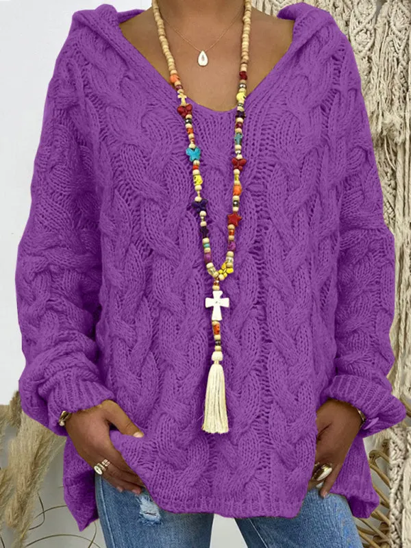 Comfy Hooded Cable Knit Sweater for Women