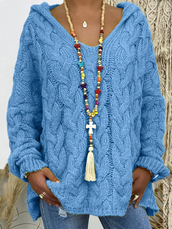 Comfy Hooded Cable Knit Sweater for Women