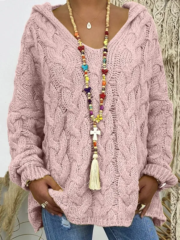 Comfy Hooded Cable Knit Sweater for Women