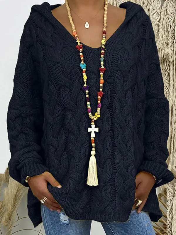 Comfy Hooded Cable Knit Sweater for Women