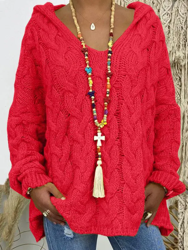 Comfy Hooded Cable Knit Sweater for Women