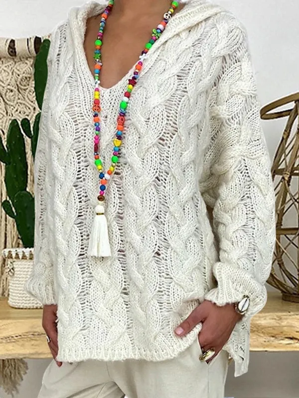 Comfy Hooded Cable Knit Sweater for Women