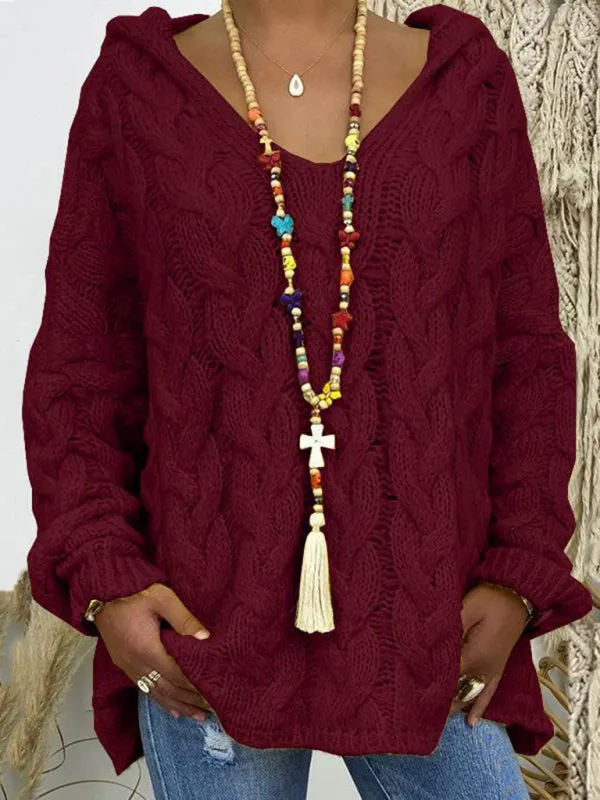 Comfy Hooded Cable Knit Sweater for Women