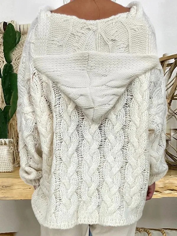 Comfy Hooded Cable Knit Sweater for Women