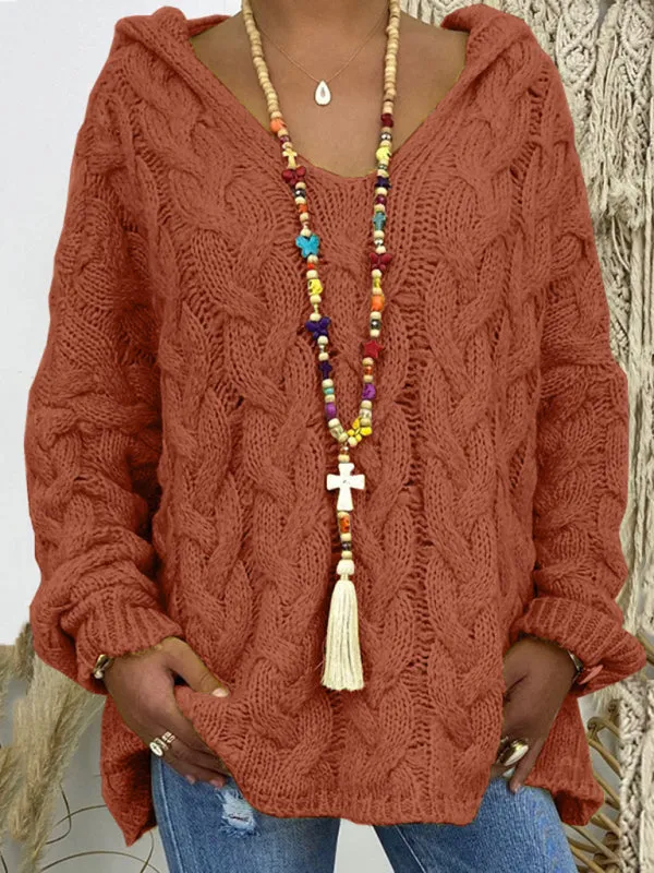 Comfy Hooded Cable Knit Sweater for Women