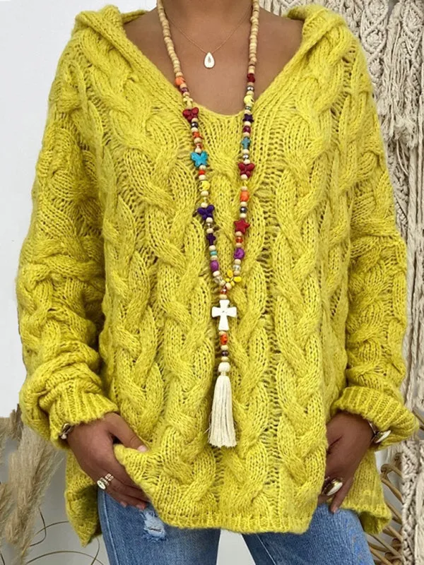 Comfy Hooded Cable Knit Sweater for Women