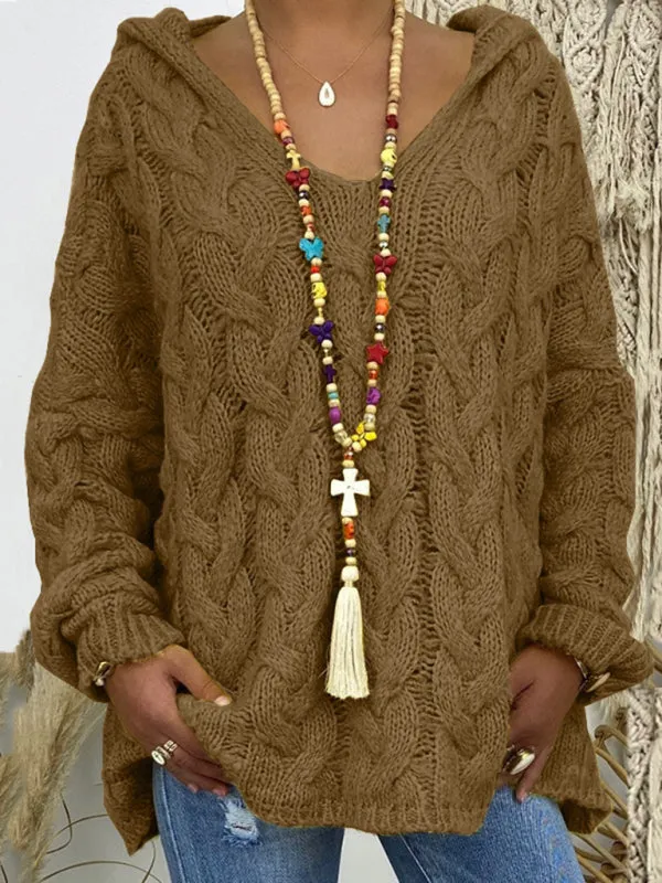 Comfy Hooded Cable Knit Sweater for Women