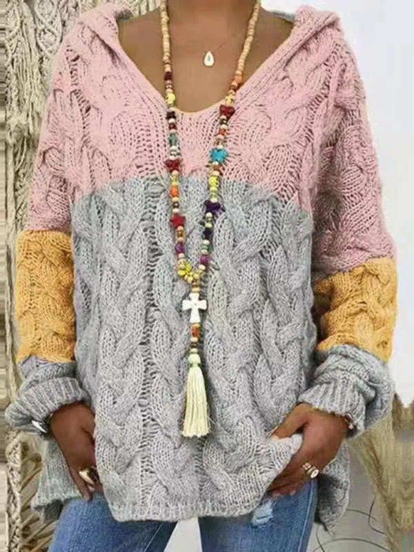 Comfy Hooded Cable Knit Sweater for Women