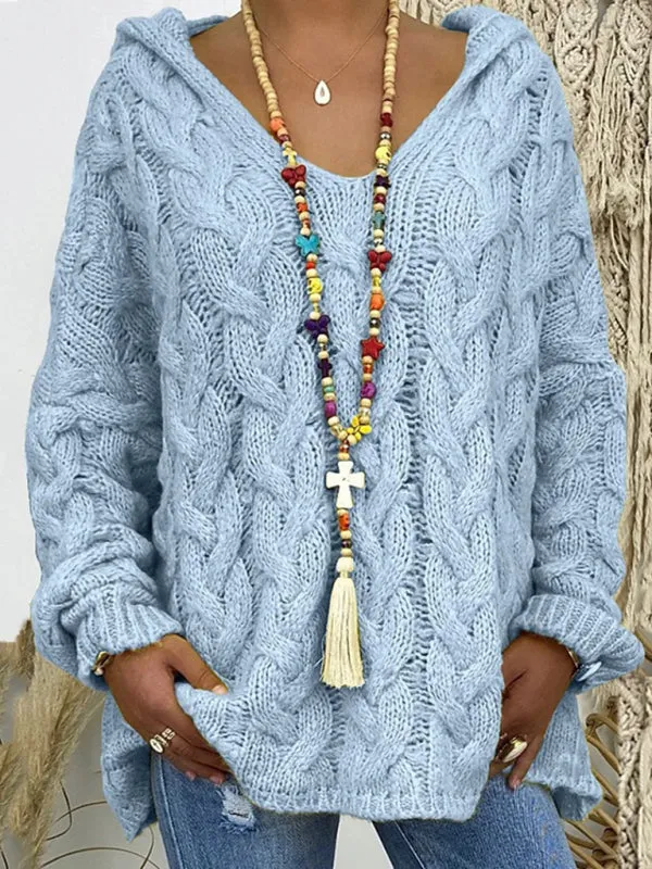 Comfy Hooded Cable Knit Sweater for Women