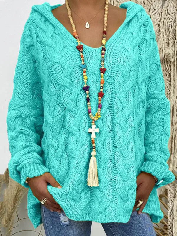 Comfy Hooded Cable Knit Sweater for Women