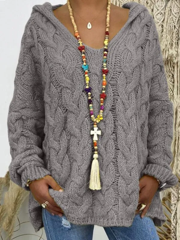 Comfy Hooded Cable Knit Sweater for Women