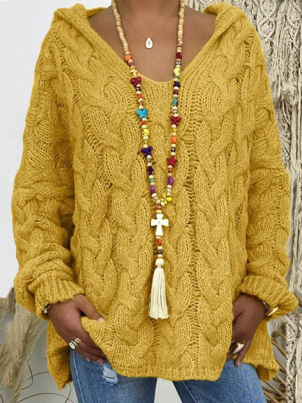 Comfy Hooded Cable Knit Sweater for Women
