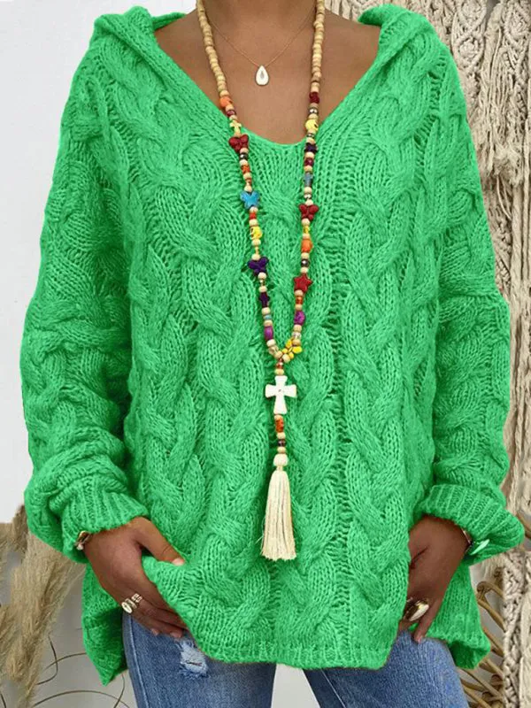 Comfy Hooded Cable Knit Sweater for Women