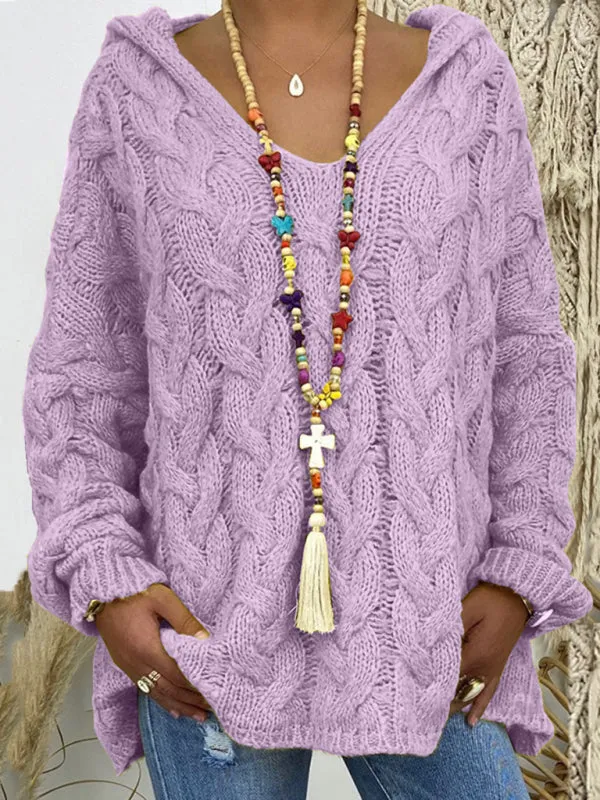 Comfy Hooded Cable Knit Sweater for Women