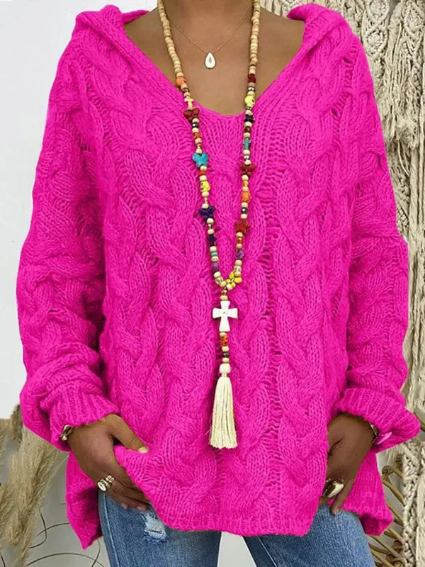 Comfy Hooded Cable Knit Sweater for Women
