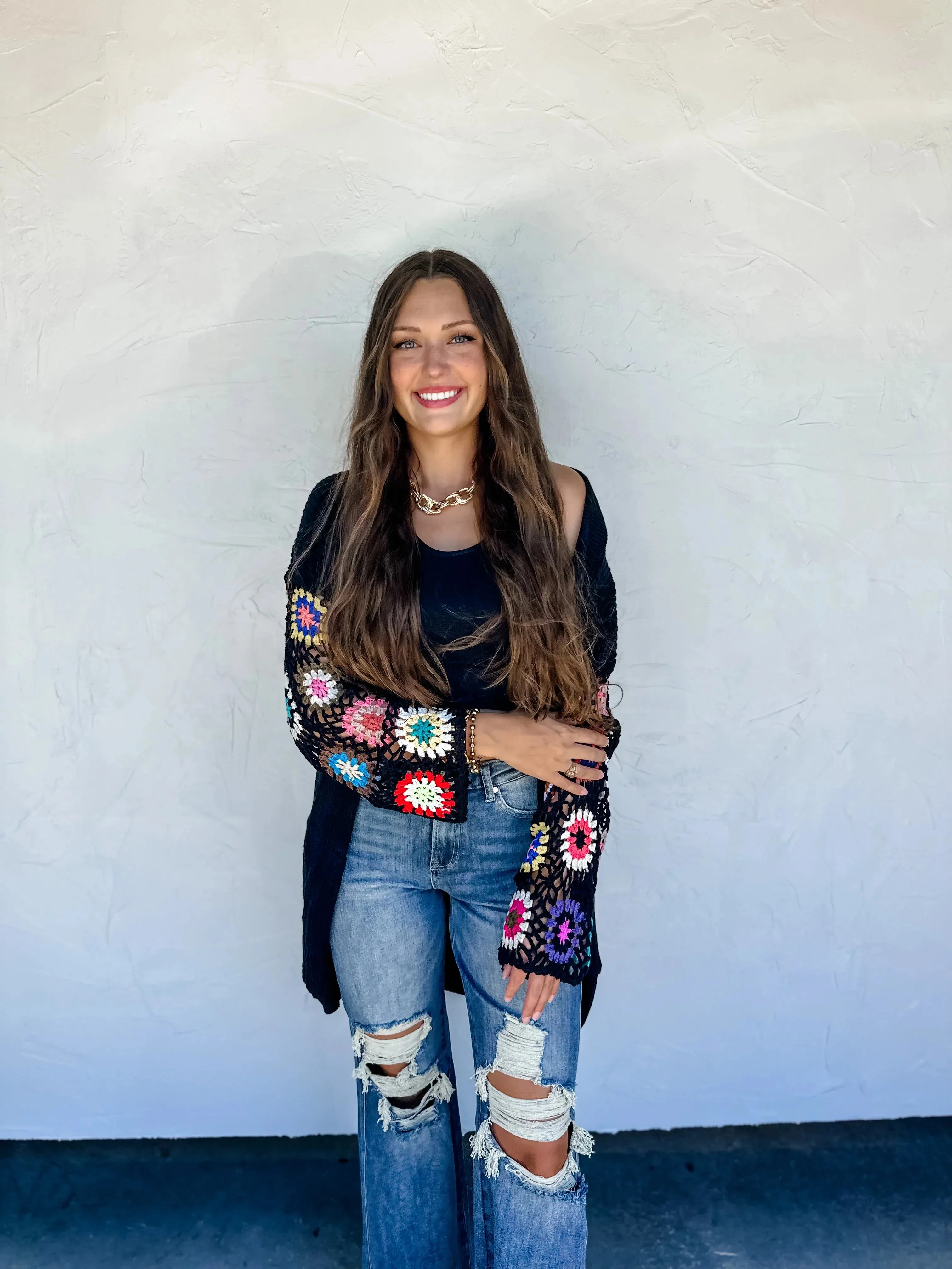 Crochet Sleeve Cardigan In Assorted Colors