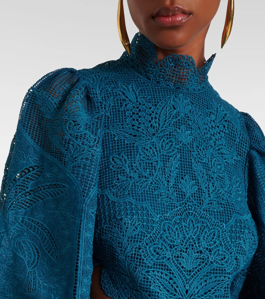 Farm Rio Cutout lace guipure midi dress