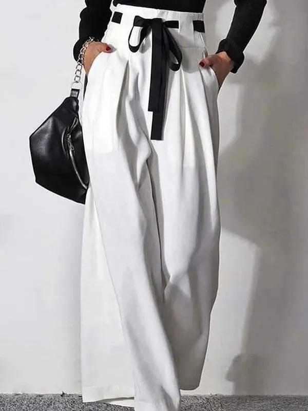 High Waisted Loose Drawstring Pleated Pants Trousers M 125011