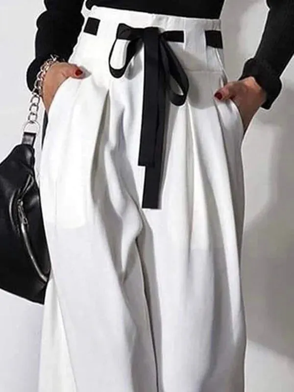 High Waisted Loose Drawstring Pleated Pants Trousers M 125011