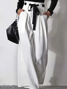 High Waisted Loose Drawstring Pleated Pants Trousers M 125011