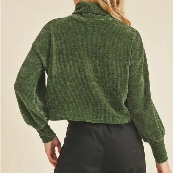 If She Loves Be Gentle Green Waffle Texture Turtleneck Sweater