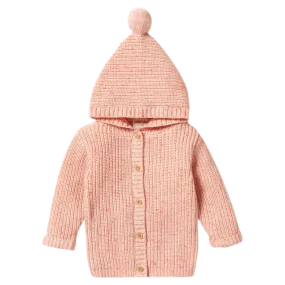 Knitted Jacket with Pom Pom - Silver Peony Fleck