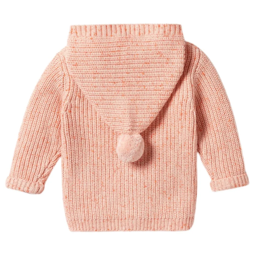 Knitted Jacket with Pom Pom - Silver Peony Fleck
