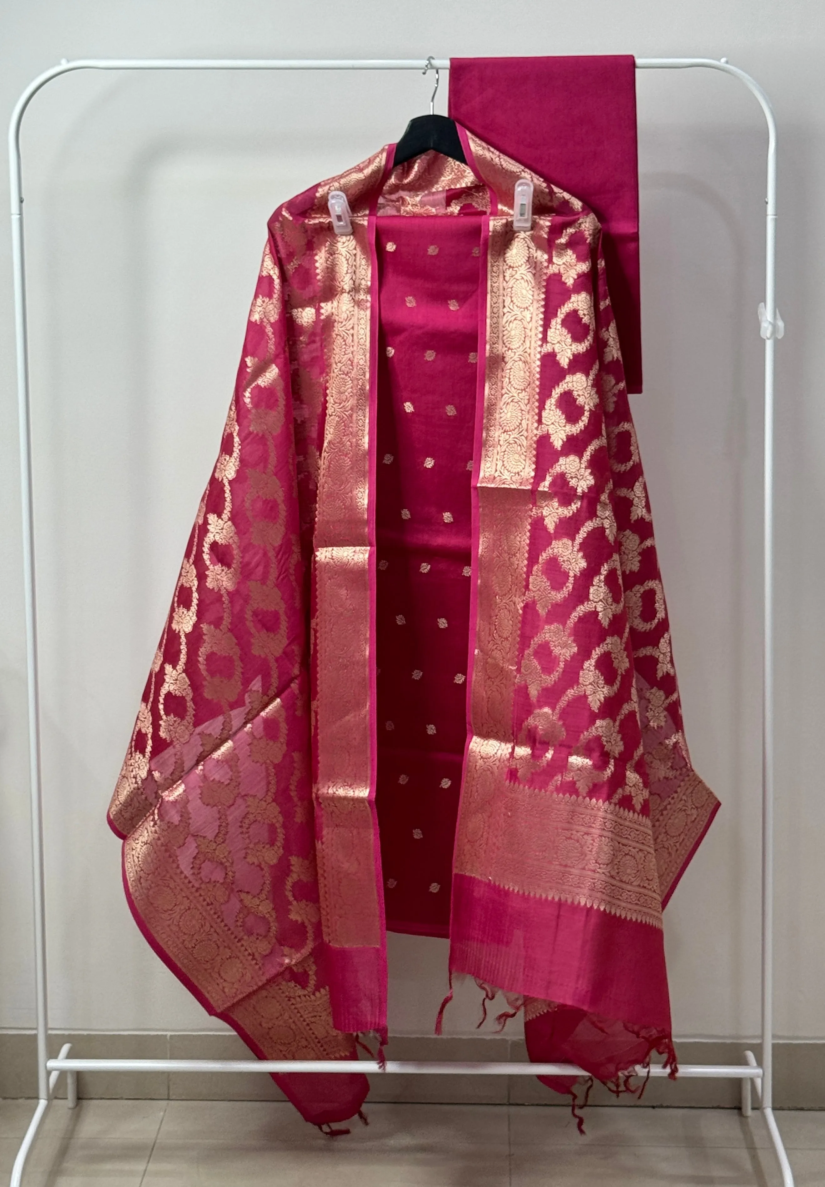 Magenta Red Pure Chanderi Silk 3-Piece Kurta Sets