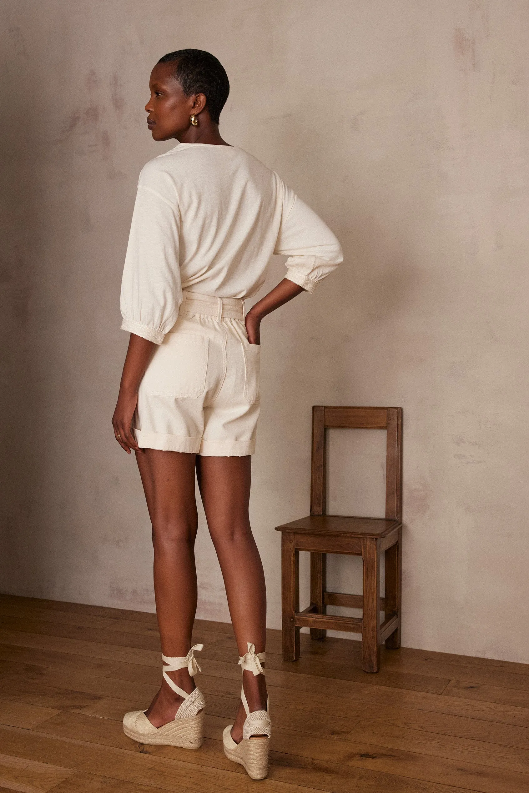 MAURICE CREAM COTTON SHORTS